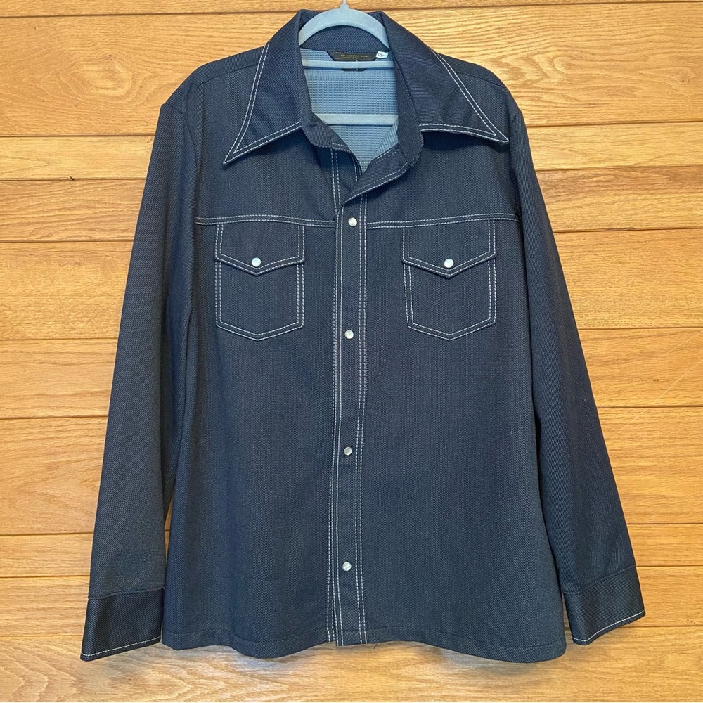 Vintage JCPenneys 70s denim contrast stitching snap button front top